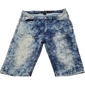 Smoke Rise Men’s Blue Acid Wash Tie Dye Jean Shorts - 40(Inseam 13")